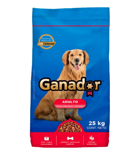 Ganador 25kg, Alimento para Perros Adultos de Razas Medianas y Grandes.